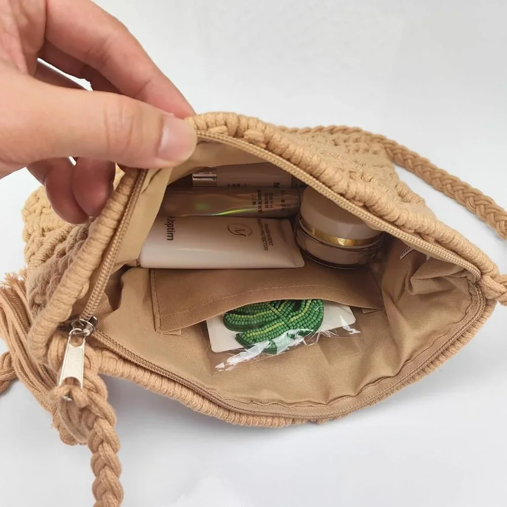 Boho Crossbody Handbag,Handwoven cotton rope Shoulder Bag,Summer Beach Clutches - Picture 3 of 6